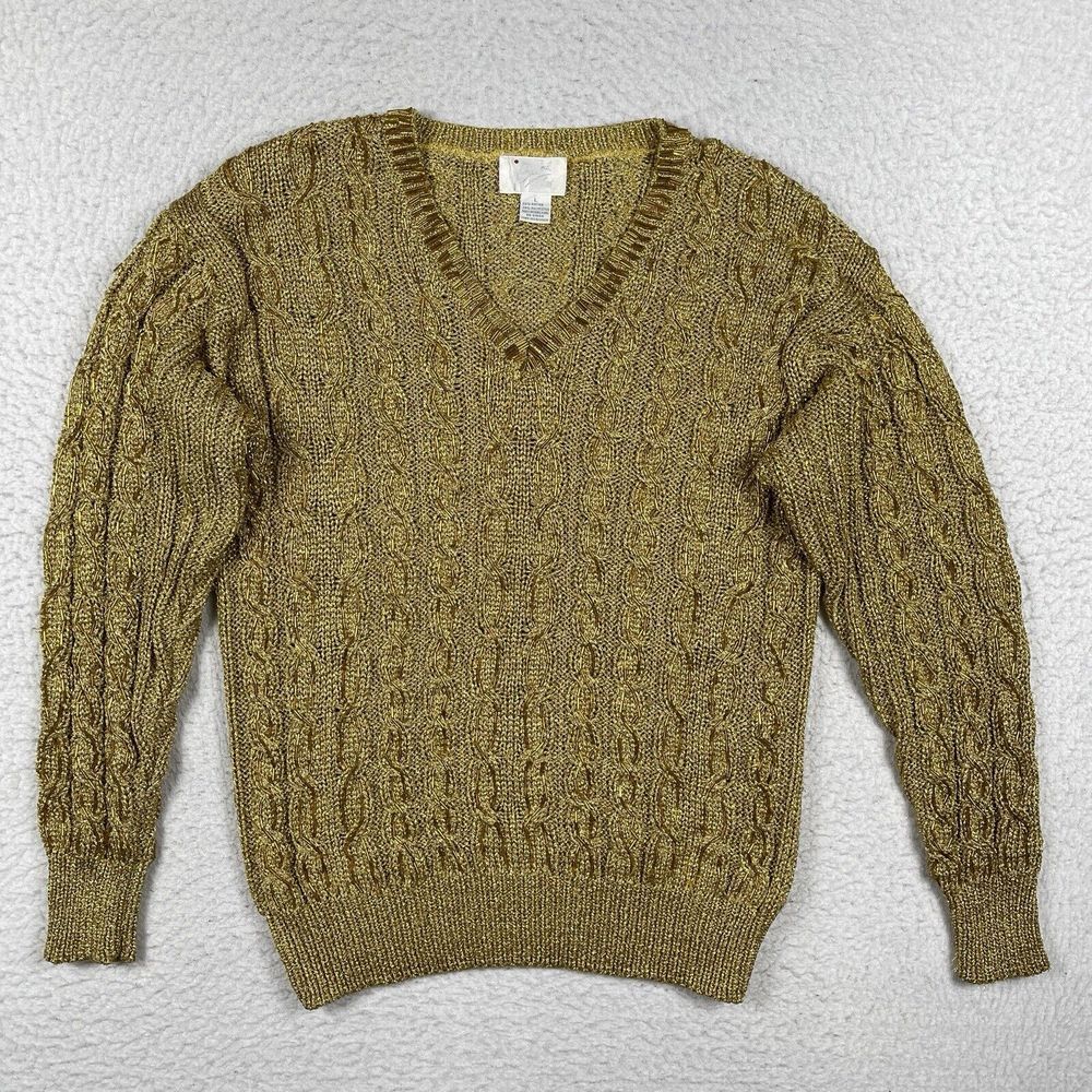 Belford‎ Sweater Womens Large Gold Metallic Vintage Hong Kong Party Holiday Xmas